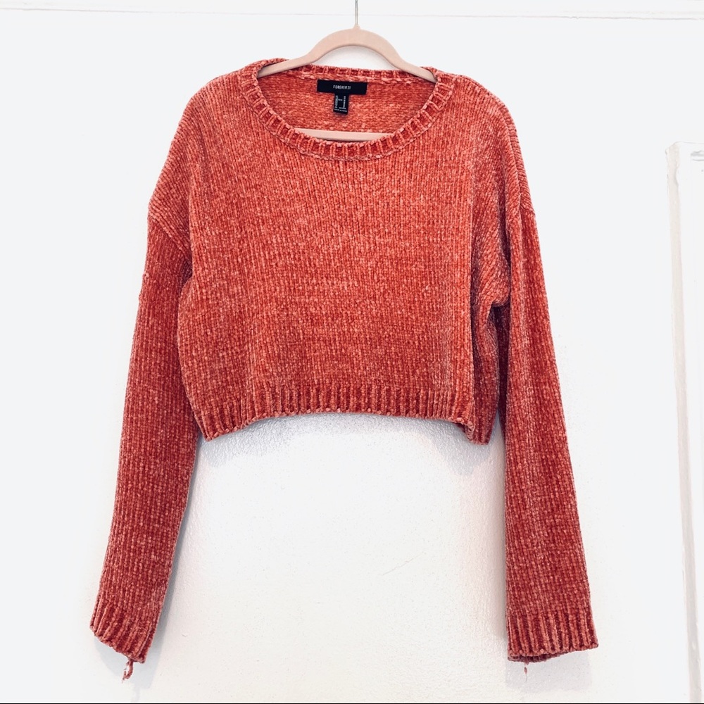 Coral peach rustic pink chenille pullover sweater